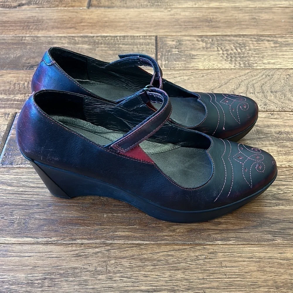 NAOT Alma Platform Mary Jane Wedge Heel in Volcanic Red Leather Size 40